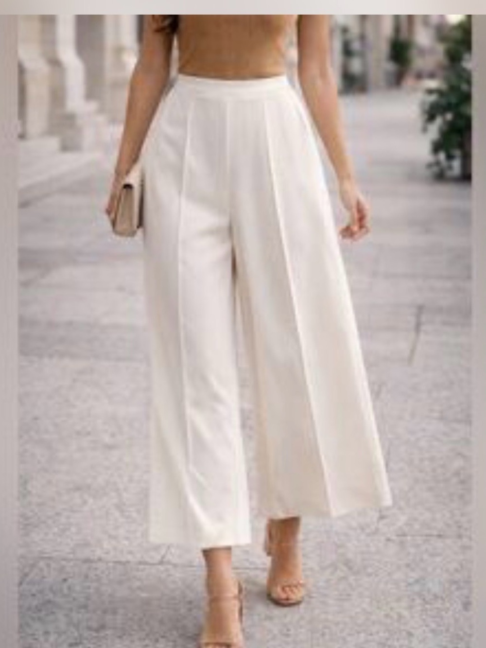 MELLODAY BUTTER SOFT Cream Palazzo Pants
